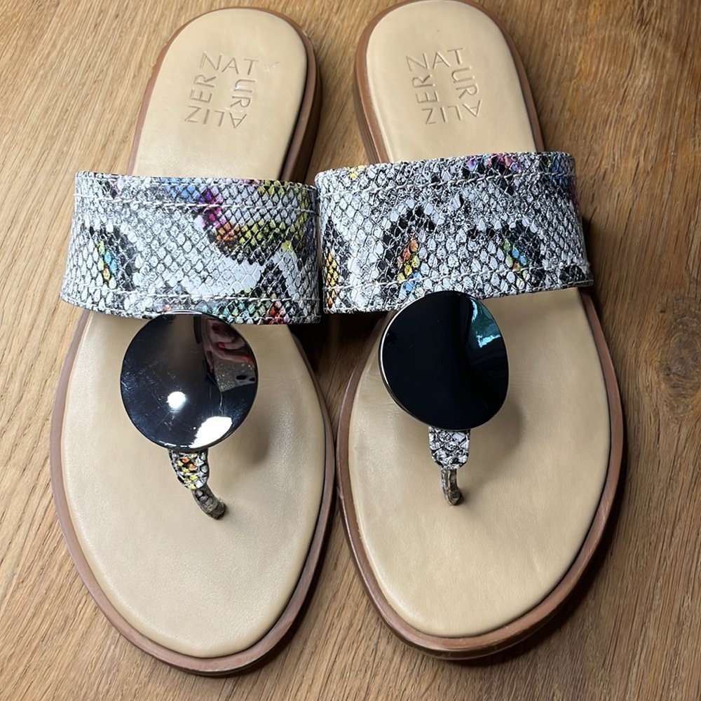 Naturalizer Snake-Print Slide Sandals with Black Disc